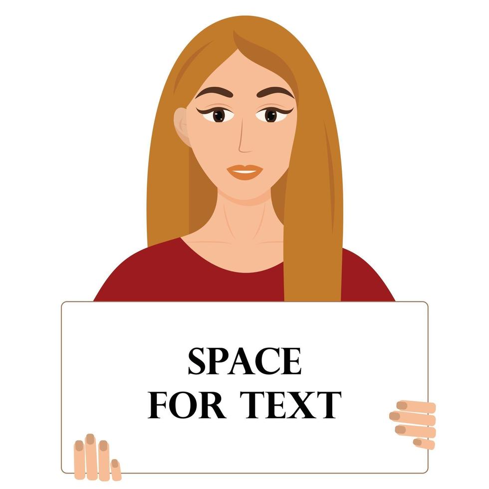 A girl holds a poster with the text A piece of paper in the girls hands Vector illustration