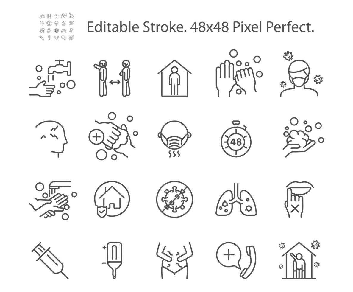 coronavirus covid 19 relacionados con iconos de líneas vectoriales vector