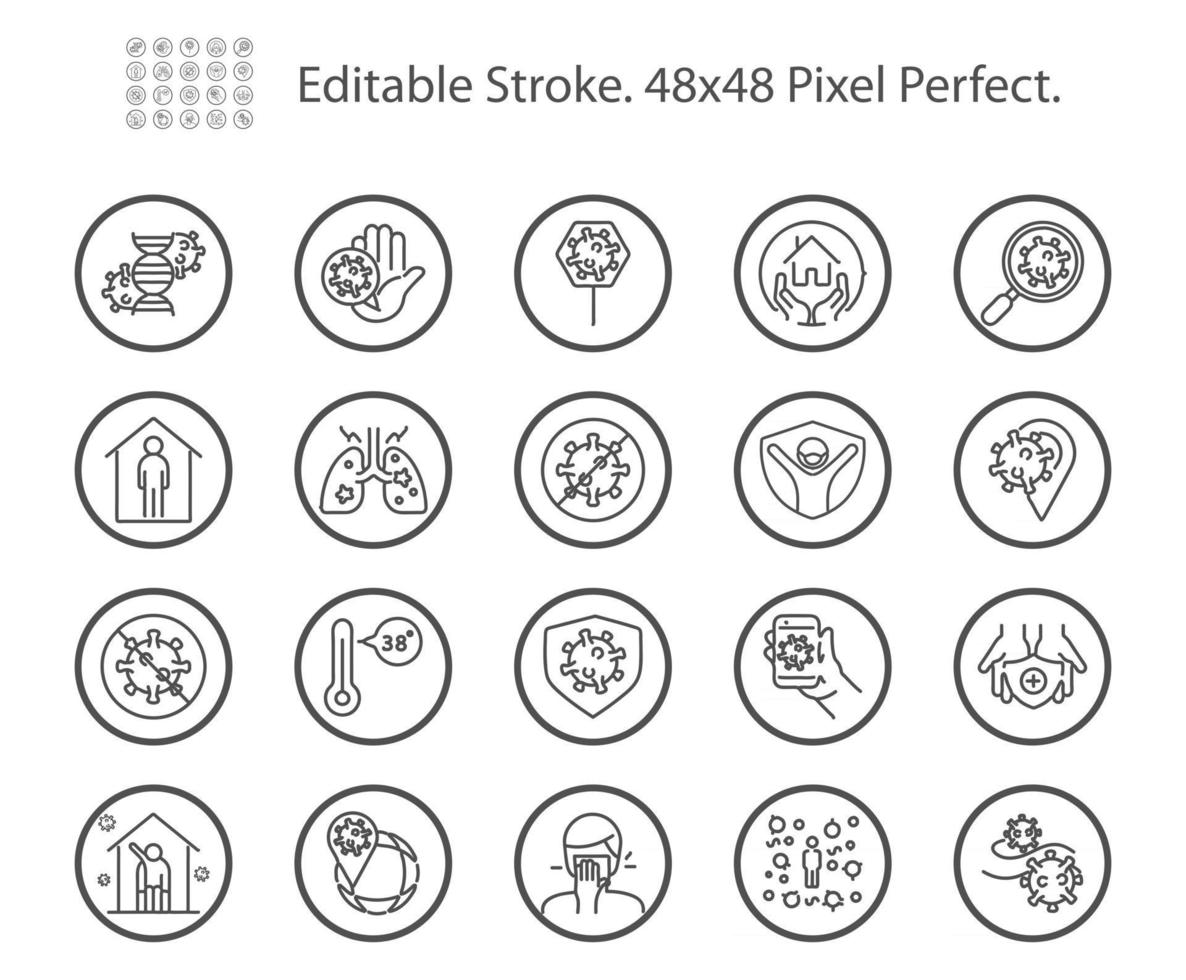 Coronavirus covid 19 Related Vector Line Icons