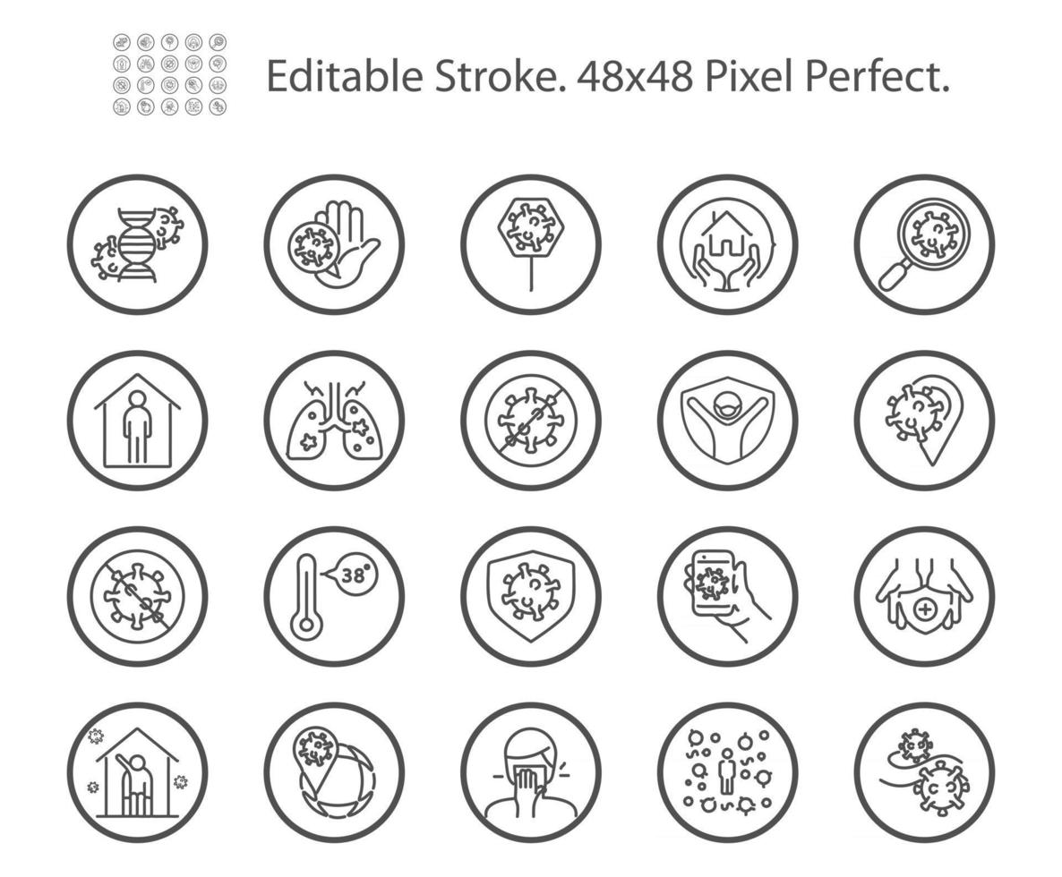coronavirus covid 19 relacionados con iconos de líneas vectoriales vector