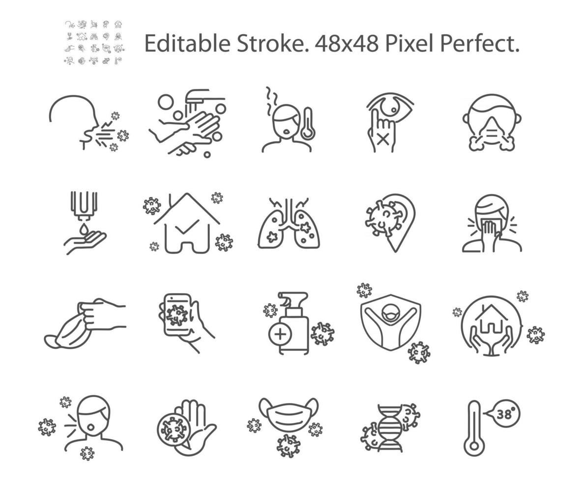 Coronavirus covid 19 Related Vector Line Icons