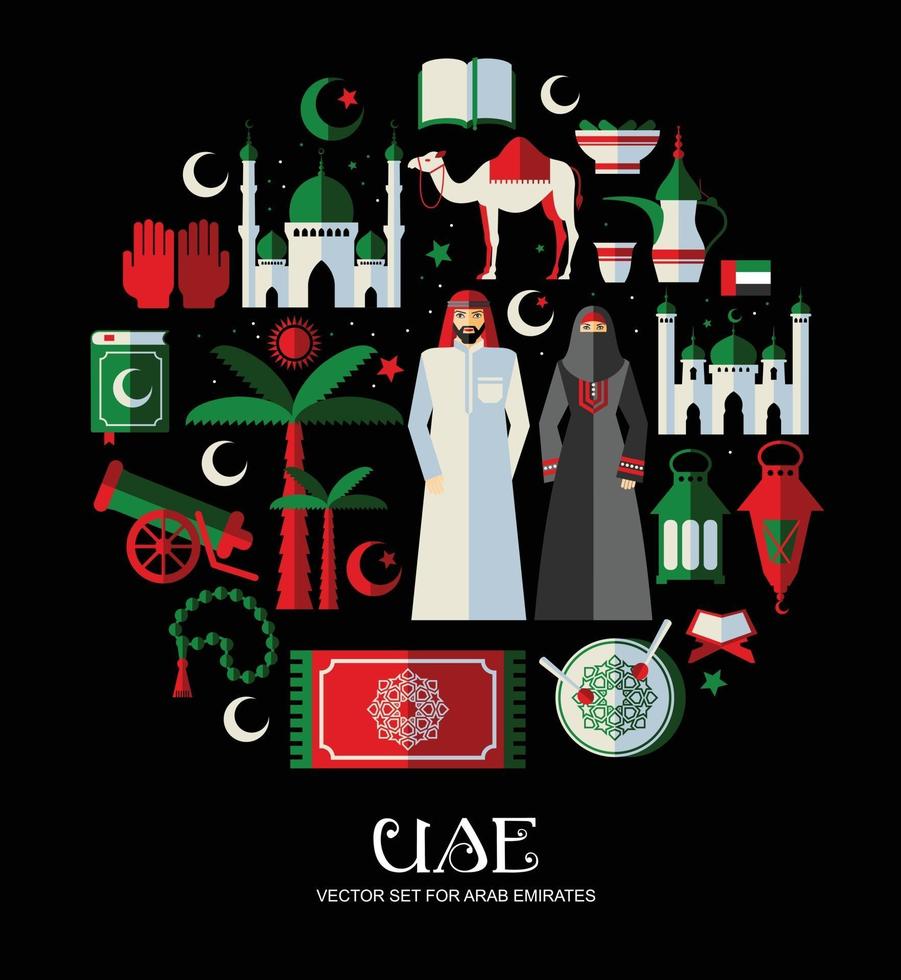 Muslim set of icons set of Arabian. Flat design. vector