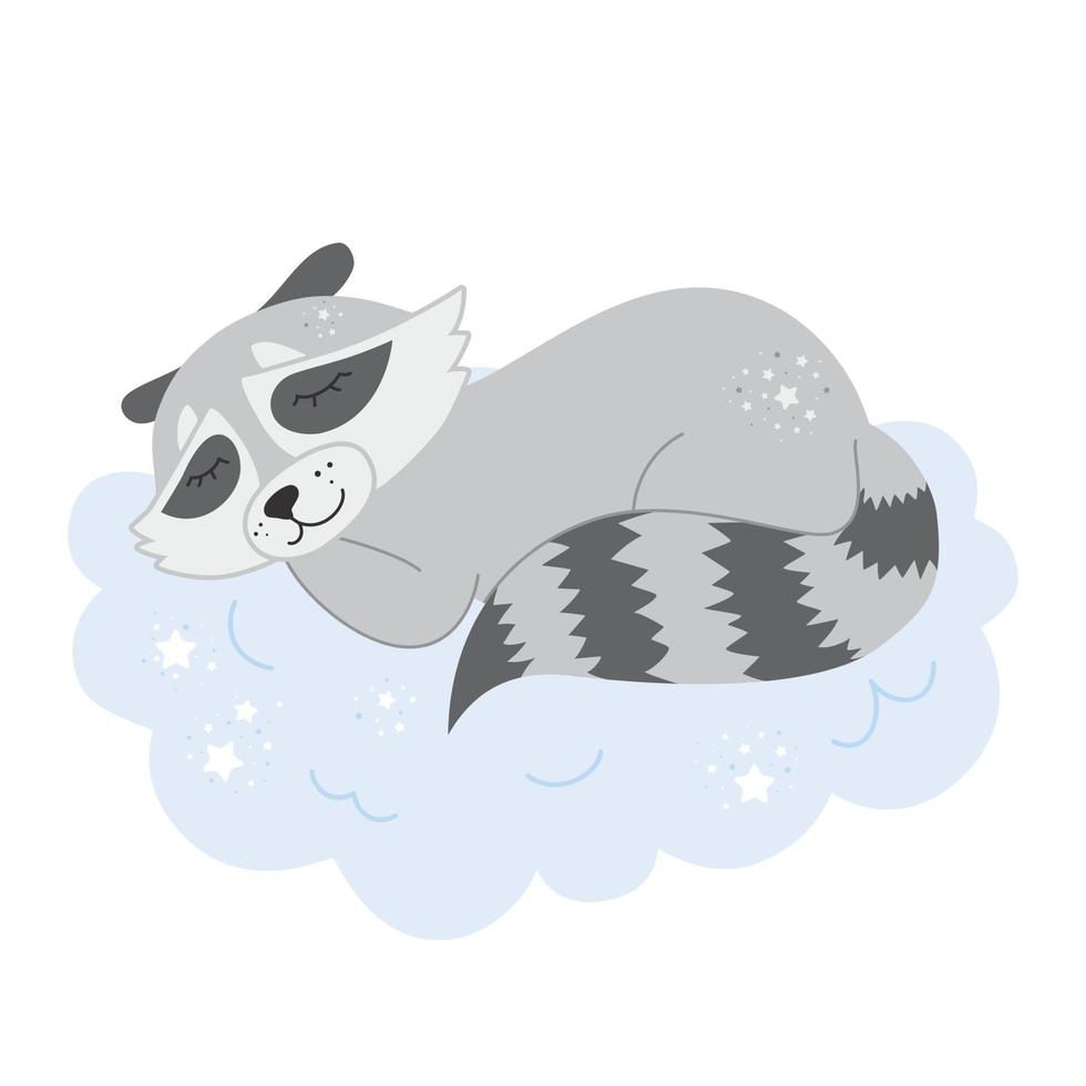 Racoon on a Cloud Cute Baby Print Isolated Cartoon Character for Nursery vector