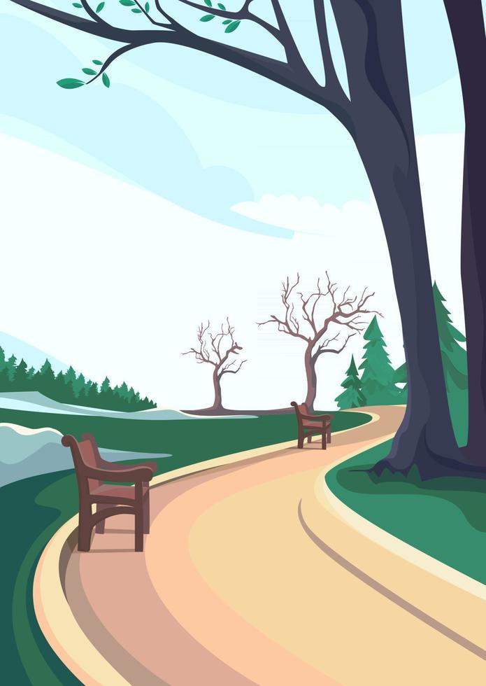 Vertical landscape with road in spring park vector
