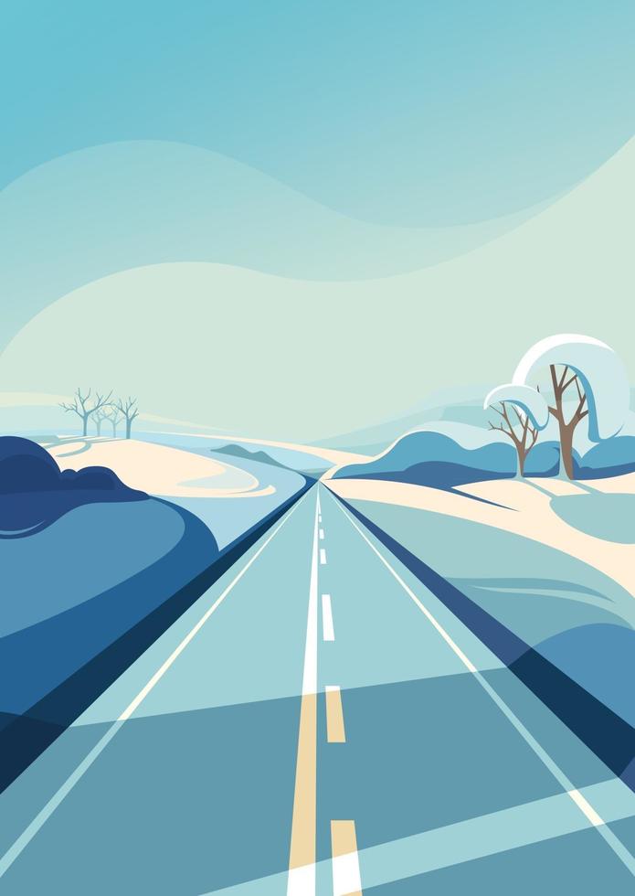 Winter road stretching into the horizon in vertical orientation vector