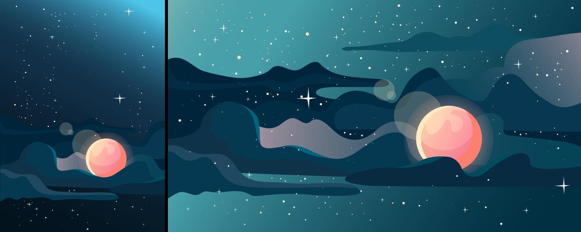 Starry sky with moon in vertical and horizontal orientation vector