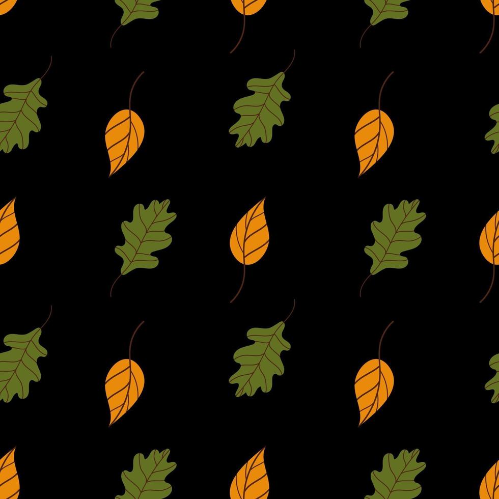 hojas de arce amarillo patrón sin costuras.hermoso patrón de otoño con hojas caídas sobre un fondo negro.Fondo de otoño colorido.Ilustración de vector en estilo plano para papel de regalo, impresión textil