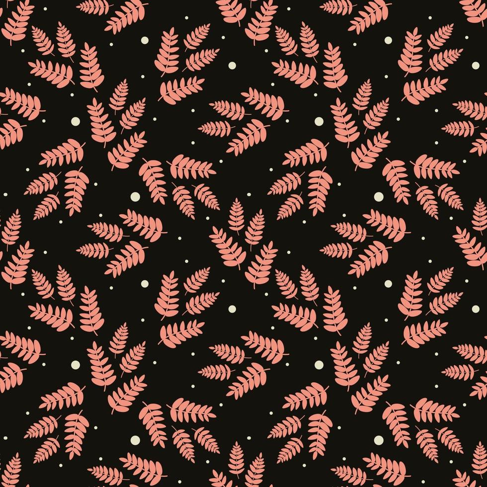 Scandinavian pattern.A pattern of leaves, branches, and twigs in warm orange colors. Hand drawn vector flat illustration Design for textiles, packaging, wrappers