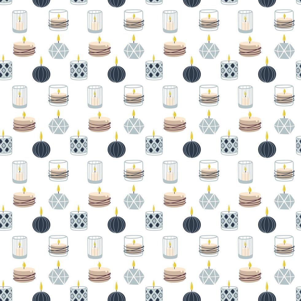 Scented burning candles seamless pattern.Design for printing, textiles, wrappers. Spa and aromatherapy Vector lat illustration