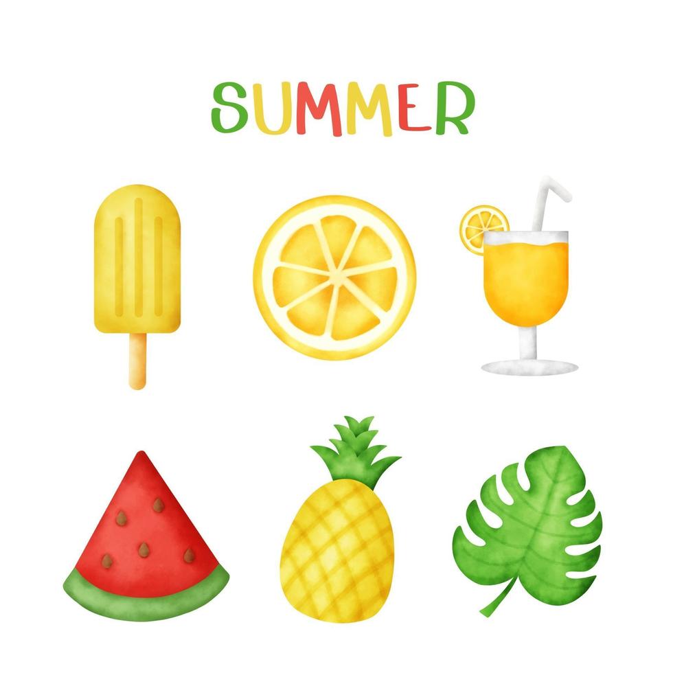 Watercolor Summer elements vector