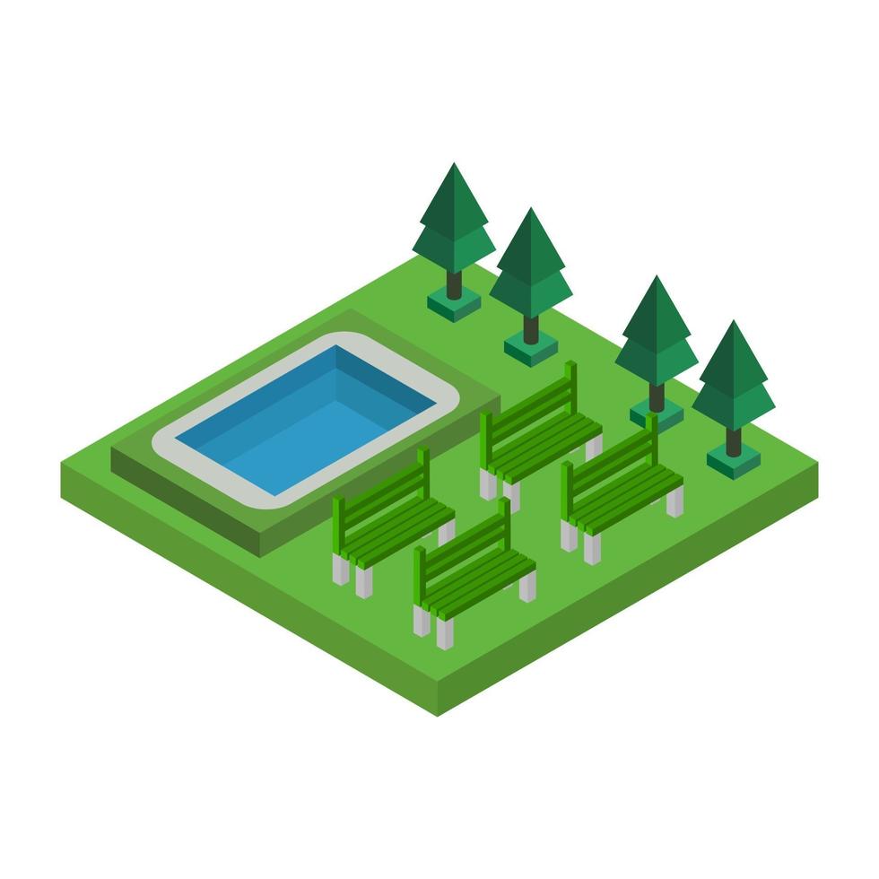 Isometric Swimming Pool On White Background vector