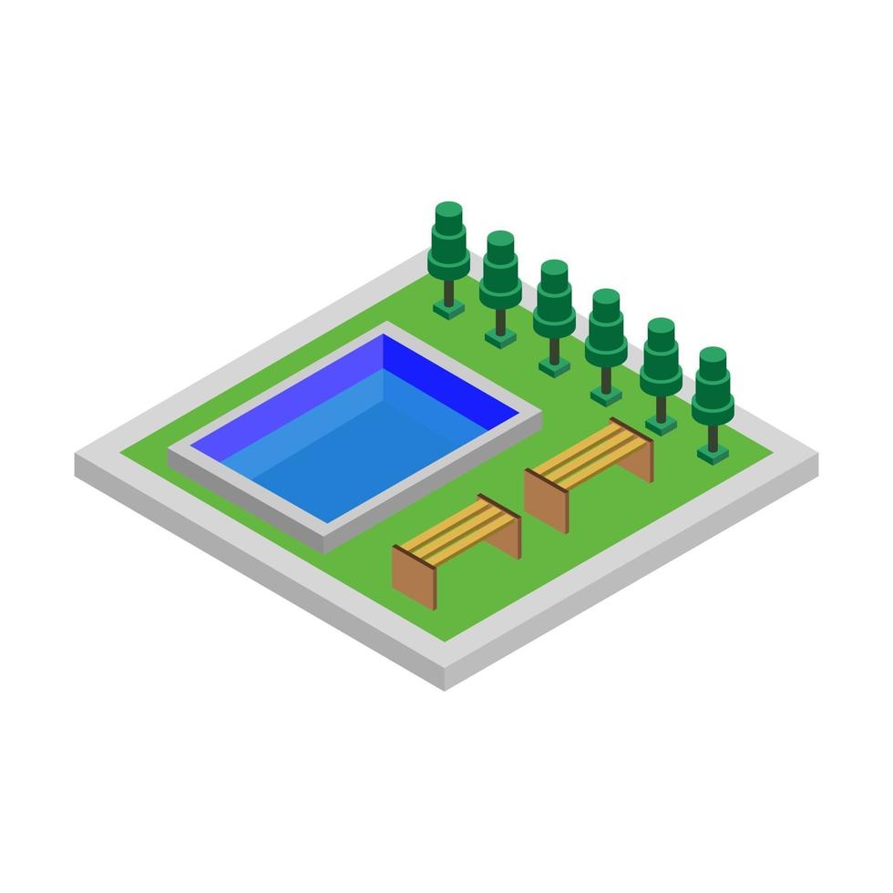 Isometric Swimming Pool On White Background vector