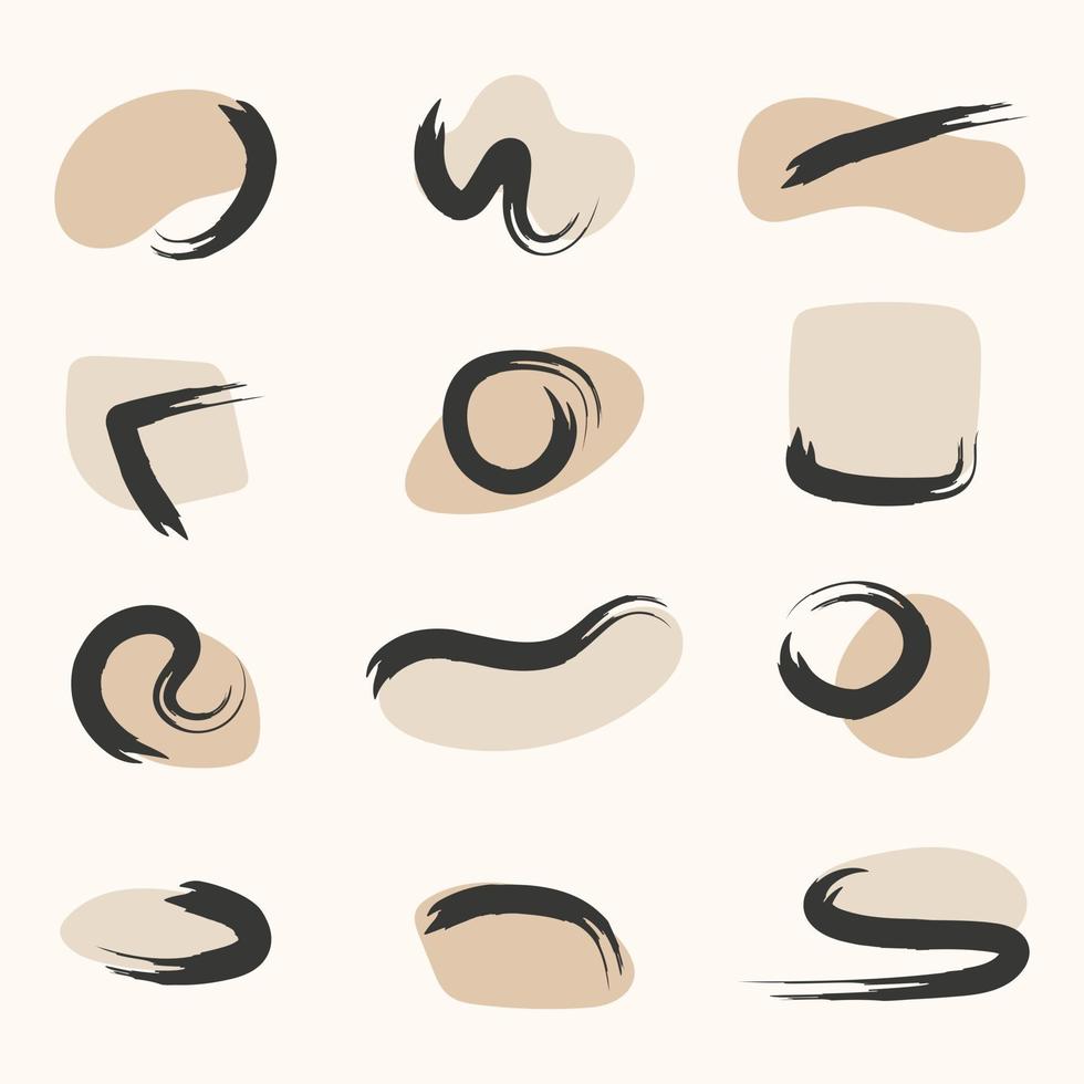 A set contemporary graphics shapes Doodle abstract objects and trendy geometric round forms Creative hand drawn scribbles primitive vector style