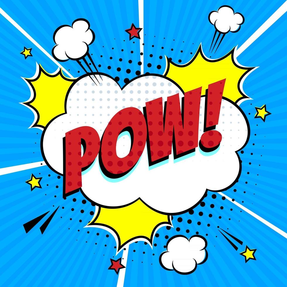 Comic lettering speech bubble for emotion with text POW comic style flat design Dynamic pop art illustration isolated on white background vector