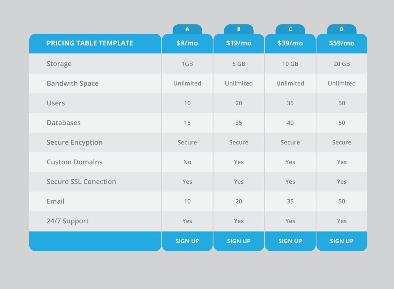 Pricing Table  Vector Design