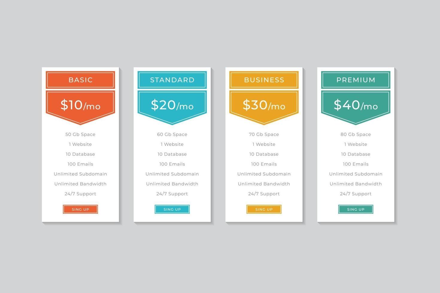 Pricing Table  Vector Design