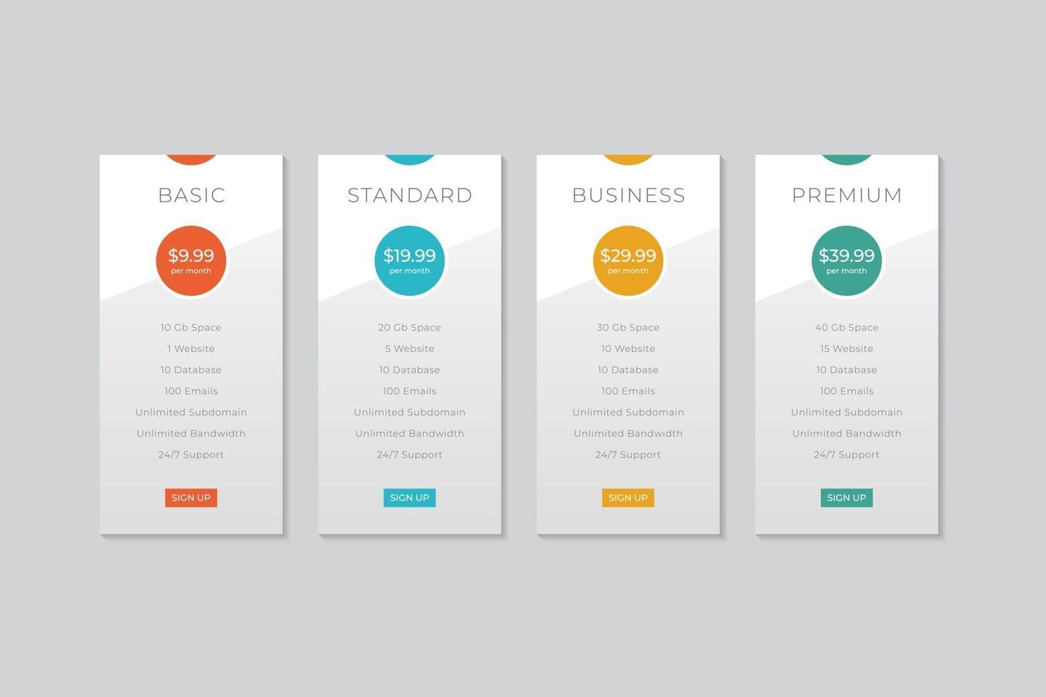 Pricing Table  Vector Design