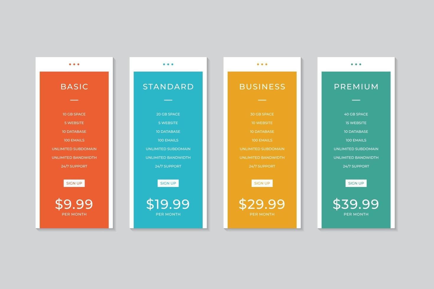 Pricing Table  Vector Design