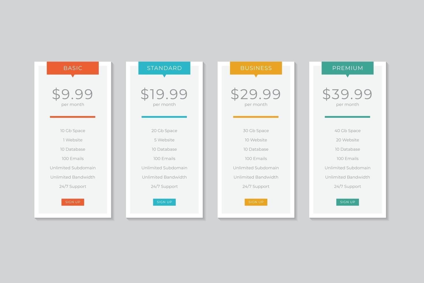 Pricing Table  Vector Design