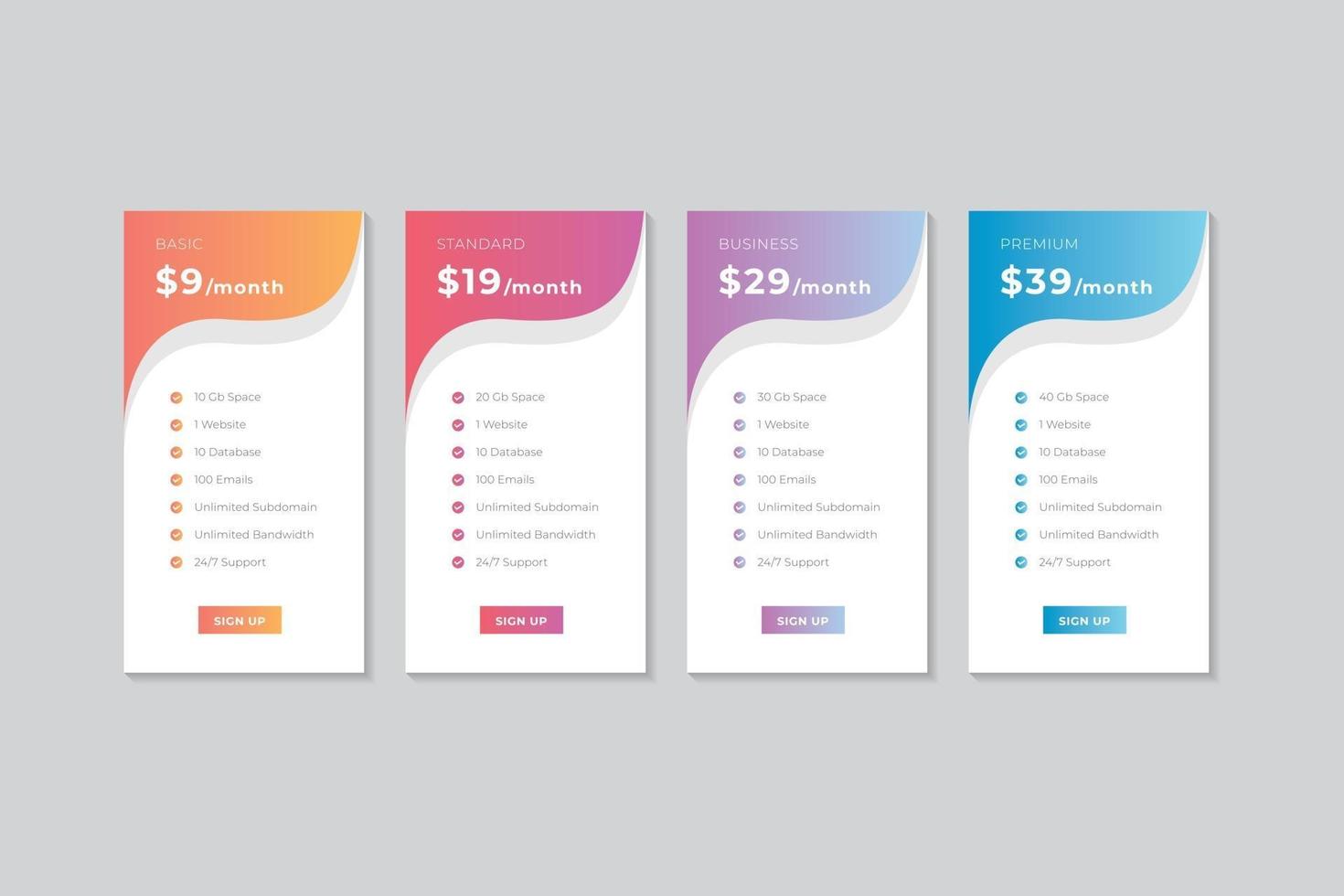 Pricing Table  Vector Design