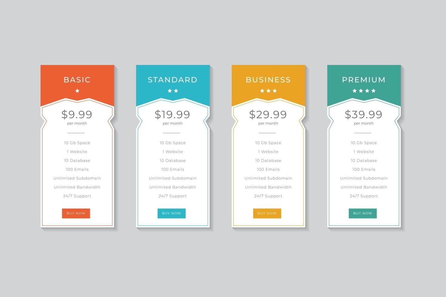 Pricing Table  Vector Design