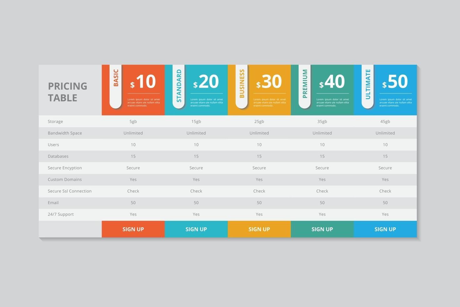 diseño de vector de tabla de precios