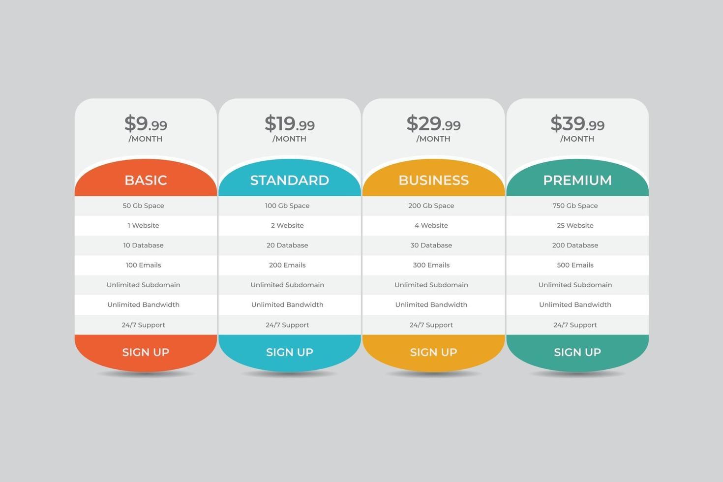 Pricing Table  Vector Design