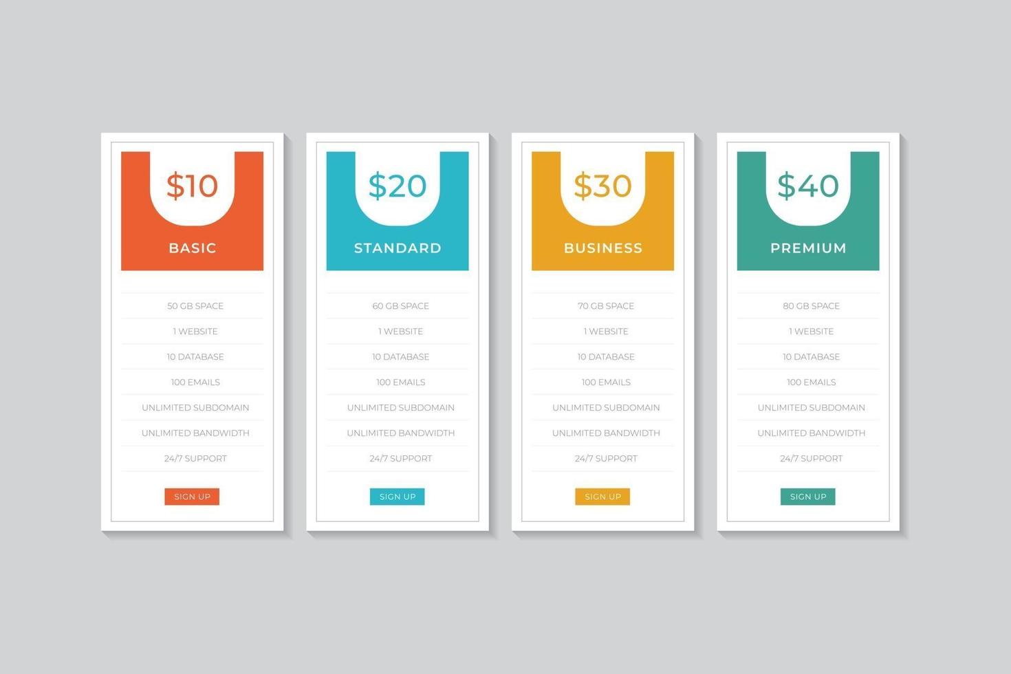 Pricing Table  Vector Design