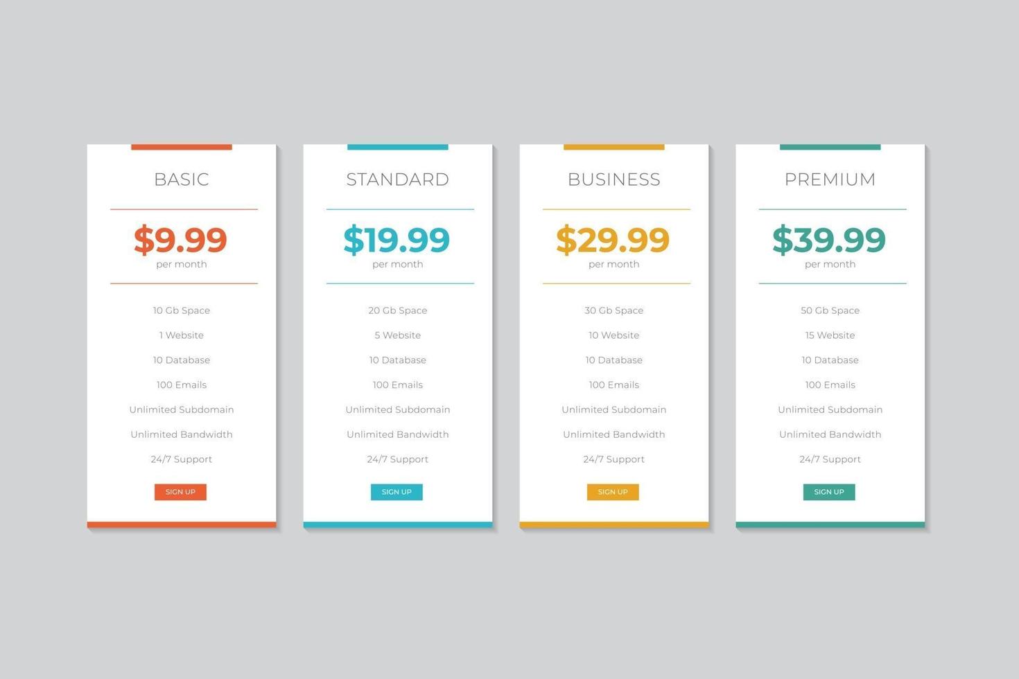 Pricing Table  Vector Design