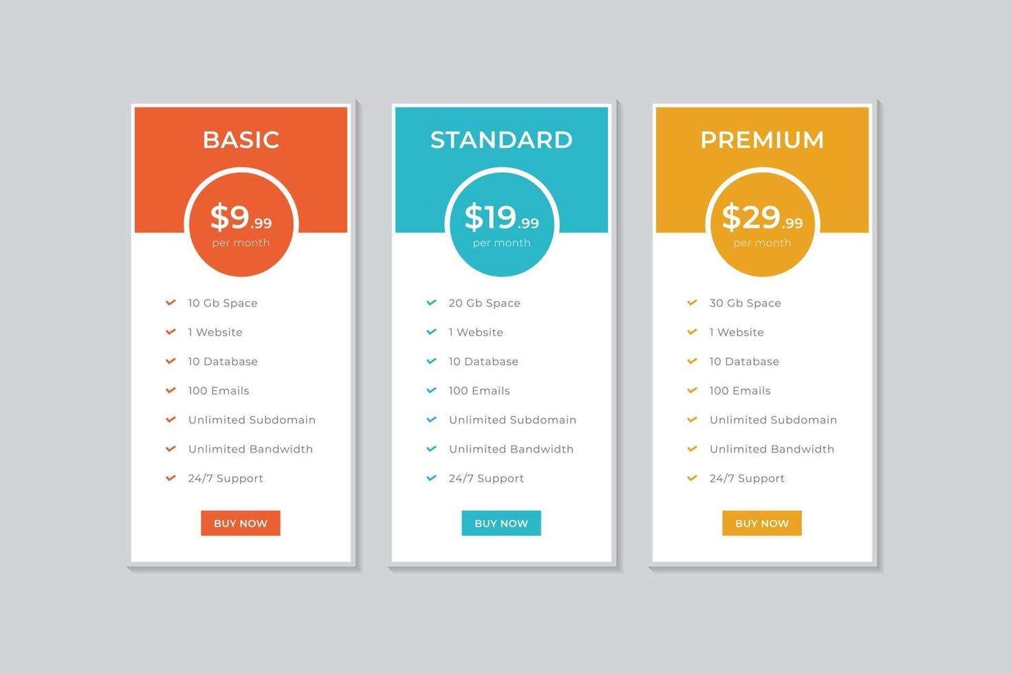 Pricing Table  Vector Design