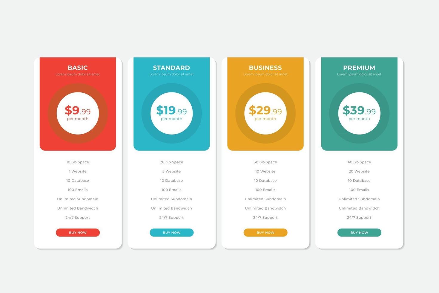 Pricing Table  Vector Design