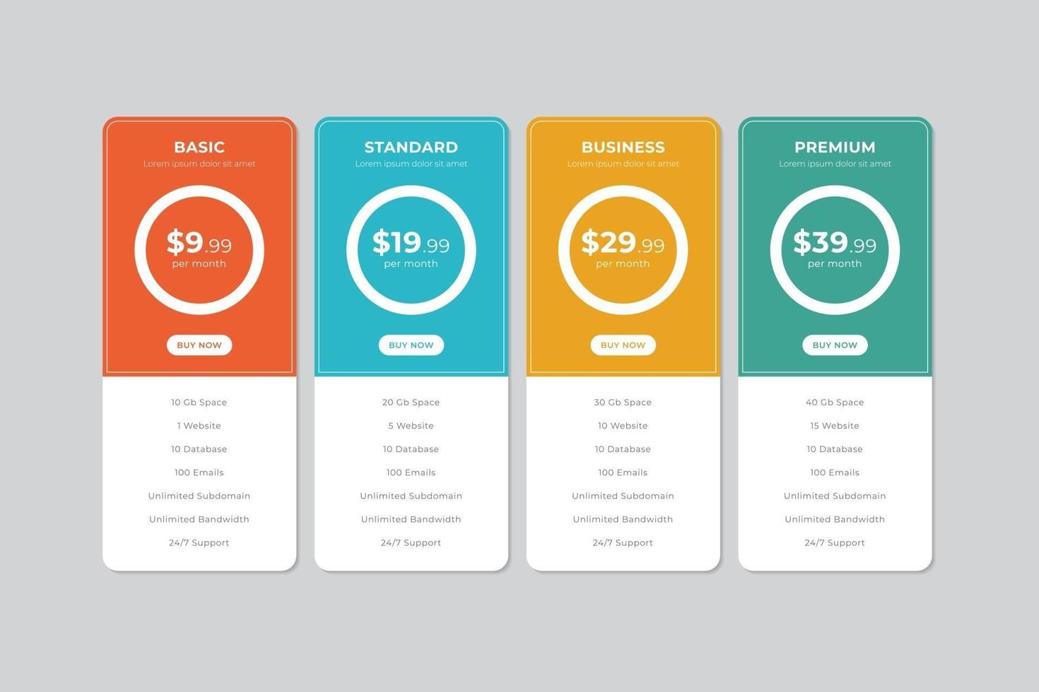 Pricing Table  Vector Design