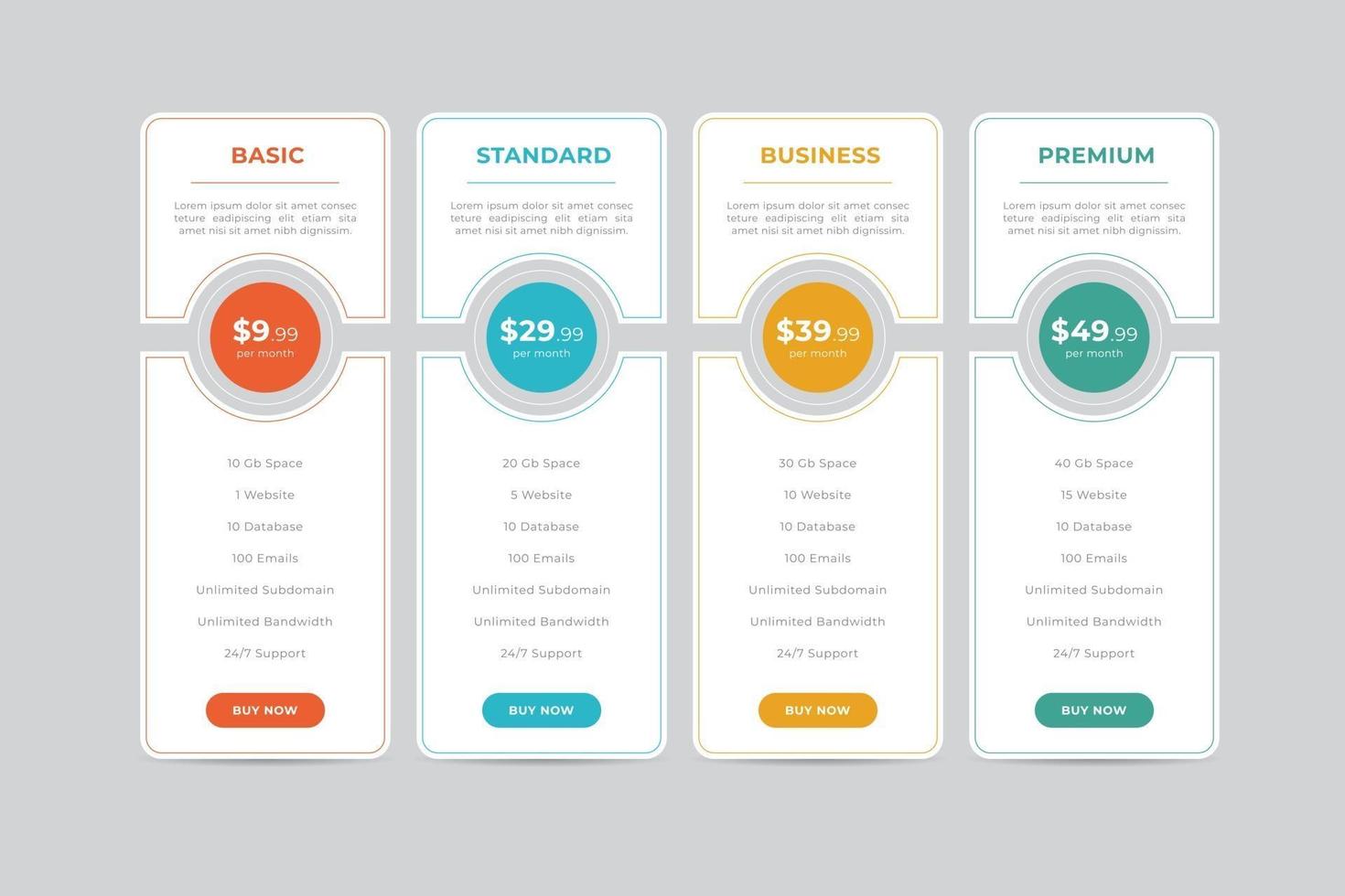 Pricing Table  Vector Design