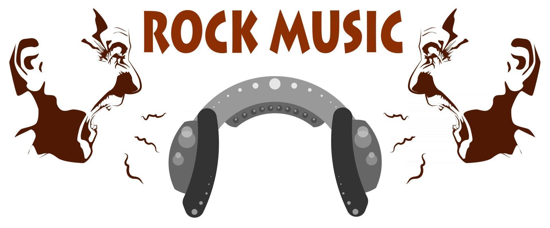 Vector image of two screaming men And a schematic representation of the headphones