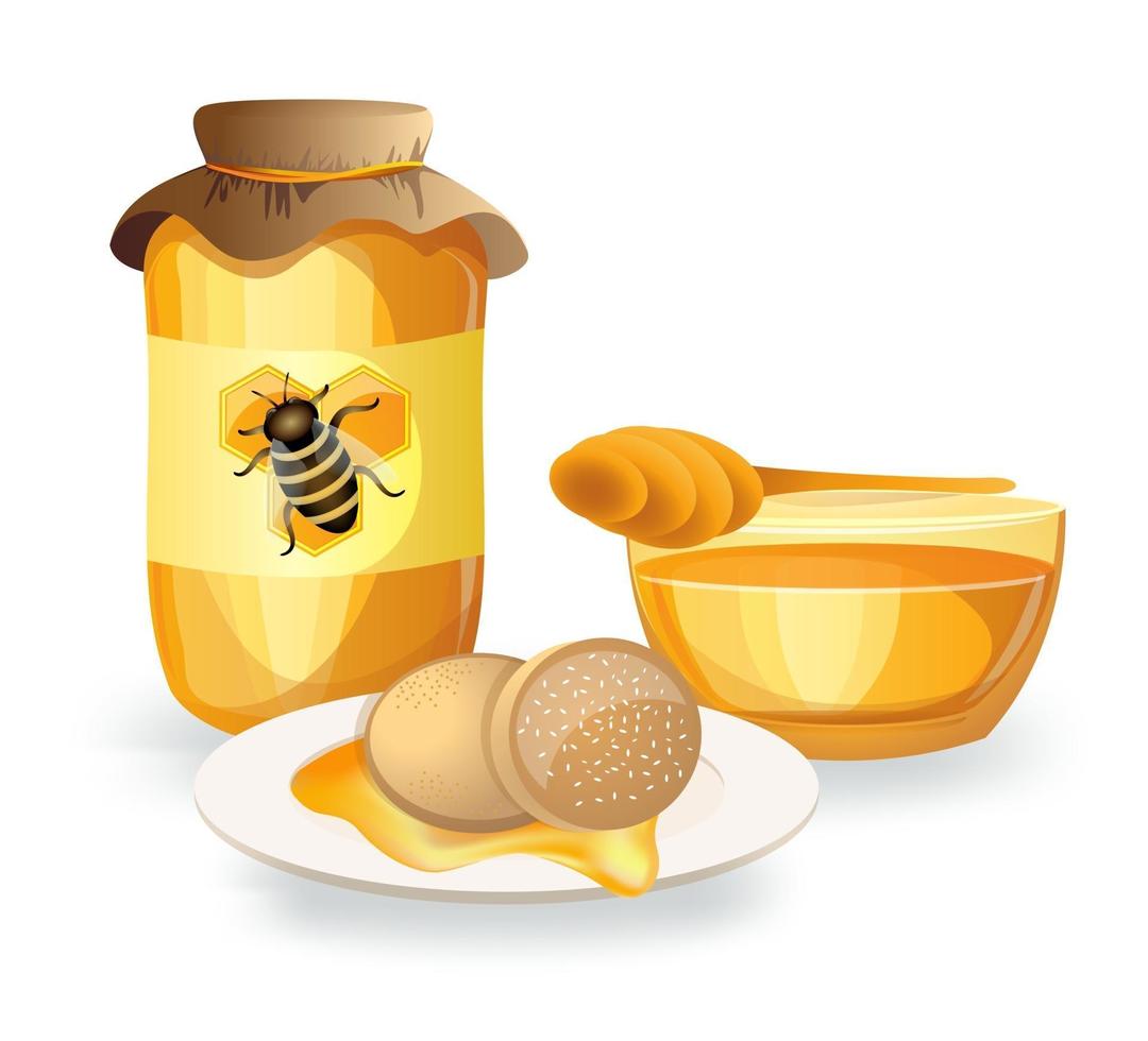 Appetizing fresh amber honey vector