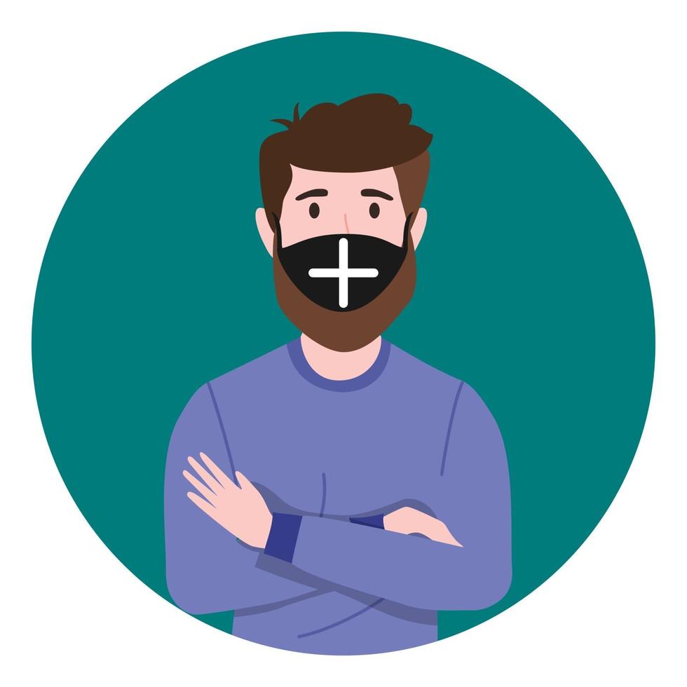 Happy cute businessman characters avatar set wearing business outfit and facial fabric mask isolated covid19 in circle shape vector