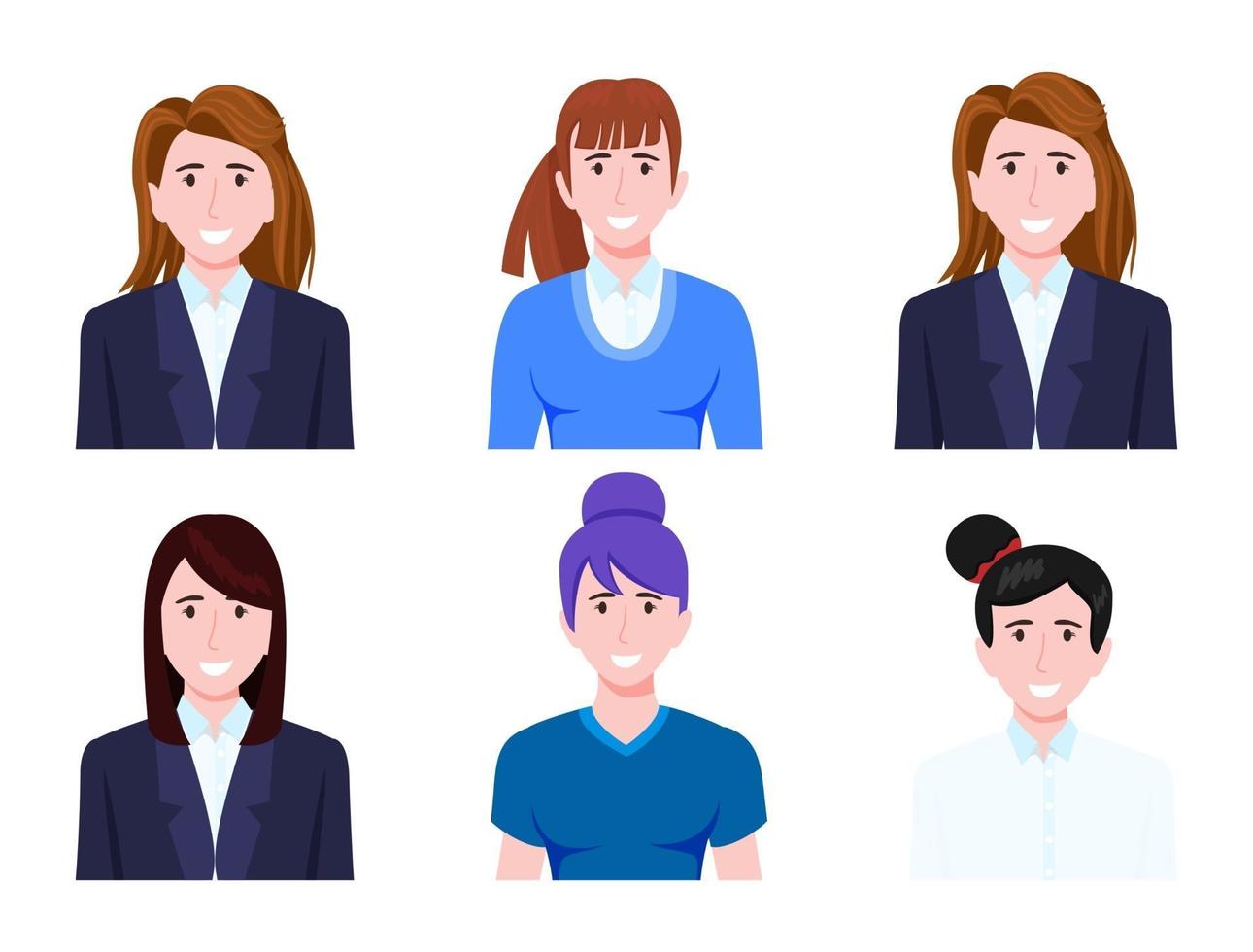 Happy cute businesswoman characters avatar set wearing business outfit isolated vector