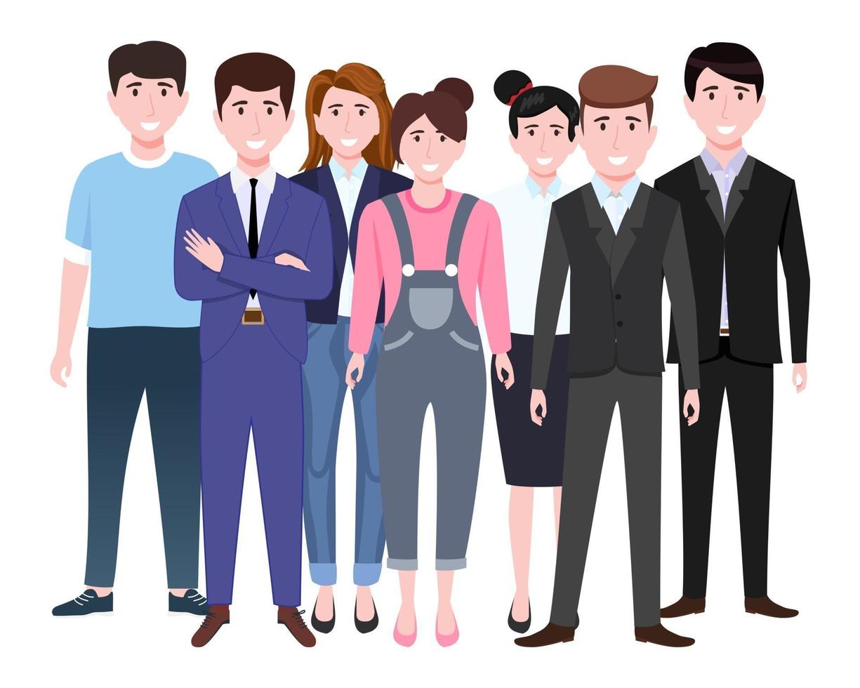 Happy cute businessman and businesswoman characters team set wearing business outfit standing posing isolated vector