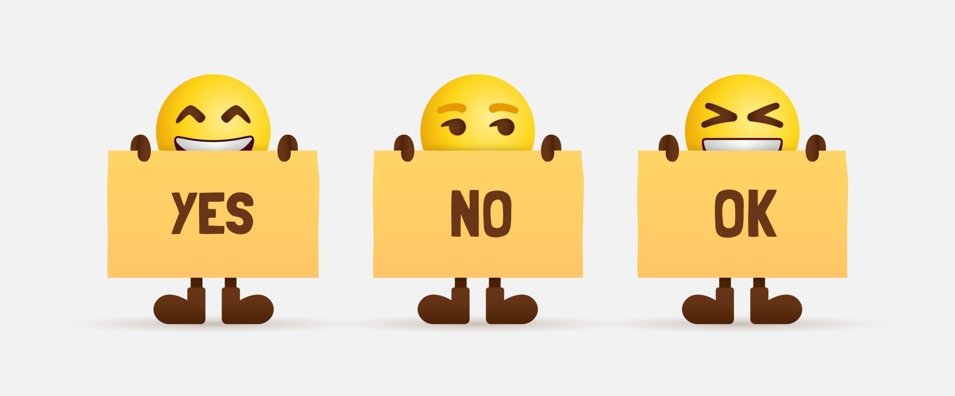 Cute emoji characters holding paper of text vector