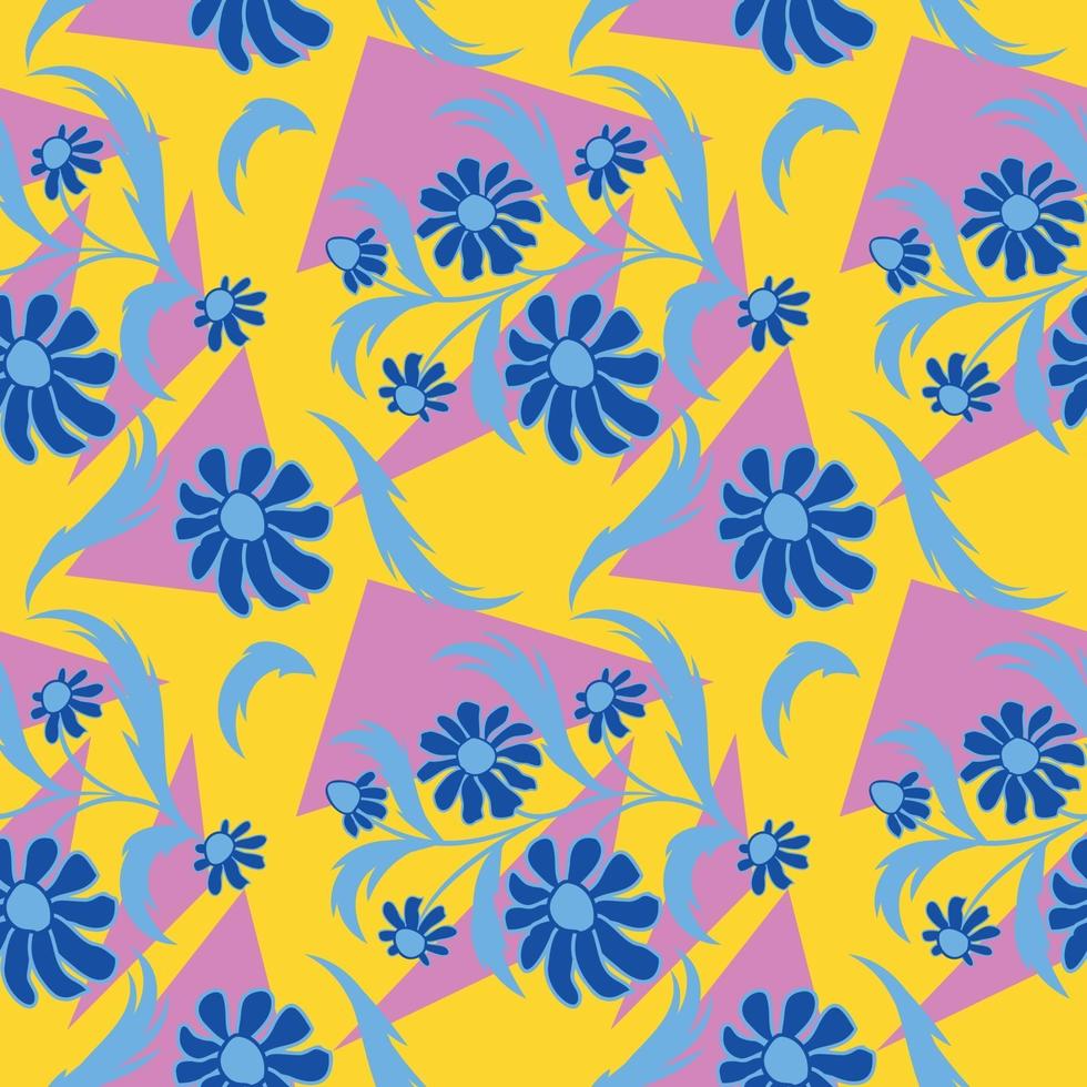 Folk floral art pattern  Flowers abstract surface design  Seamless pattern vector
