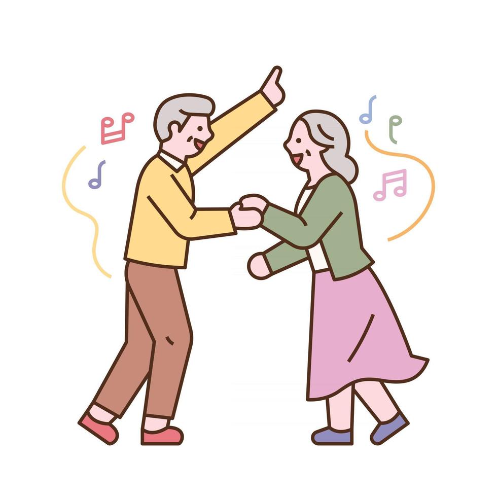 la pareja de ancianos está bailando alegremente. Ilustración de vector mínimo de estilo de diseño plano.