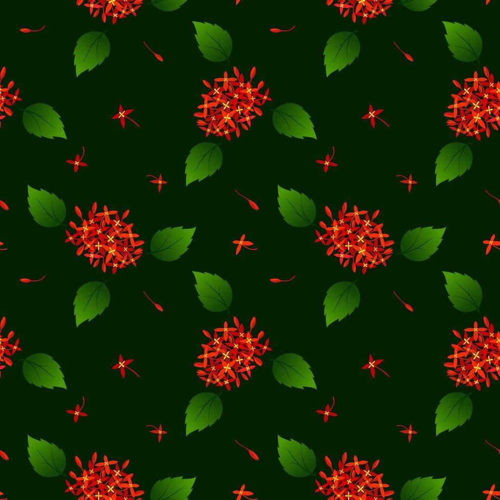 Seamless repeat pattern with red tropical flowers on dark background design for fabric textile print or wrapping paper vector