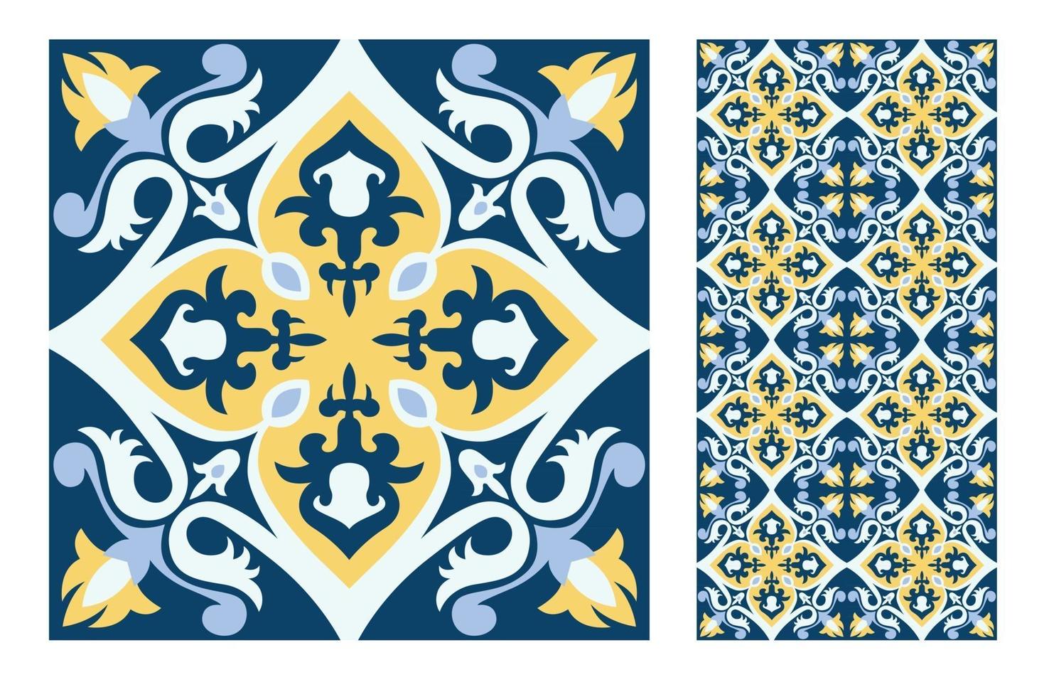 vintage tiles patterns antique seamless design vector