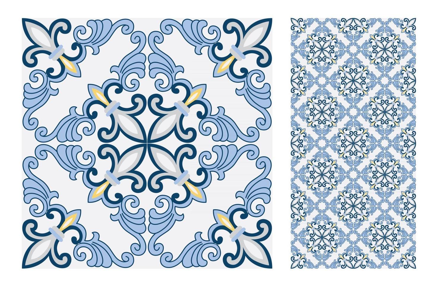 vintage tiles patterns antique seamless design vector