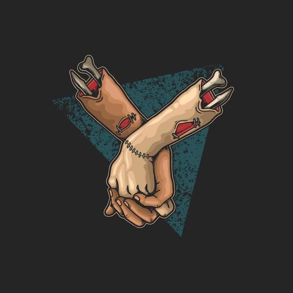 zombie hand couple love and friendship illustration vector