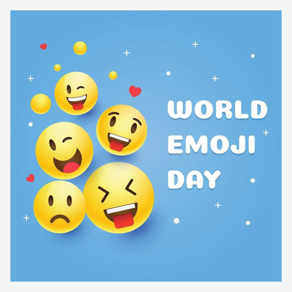 World emoji day greeting card and background template Hand drawn Flat design Vector illustration