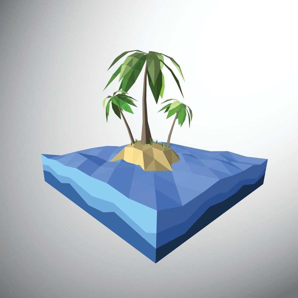 Vector Low polygon 3D palm tree  and grasses