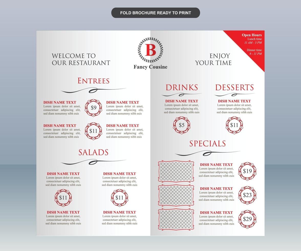 Modern Elegant White and Red Restaurant Menu vector