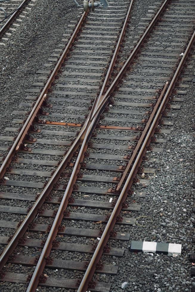 railroad track in the station photo