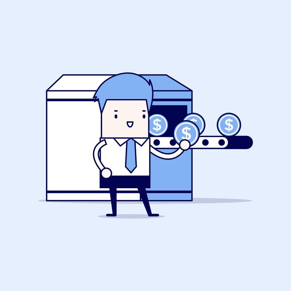 Businessman with money making machine vector